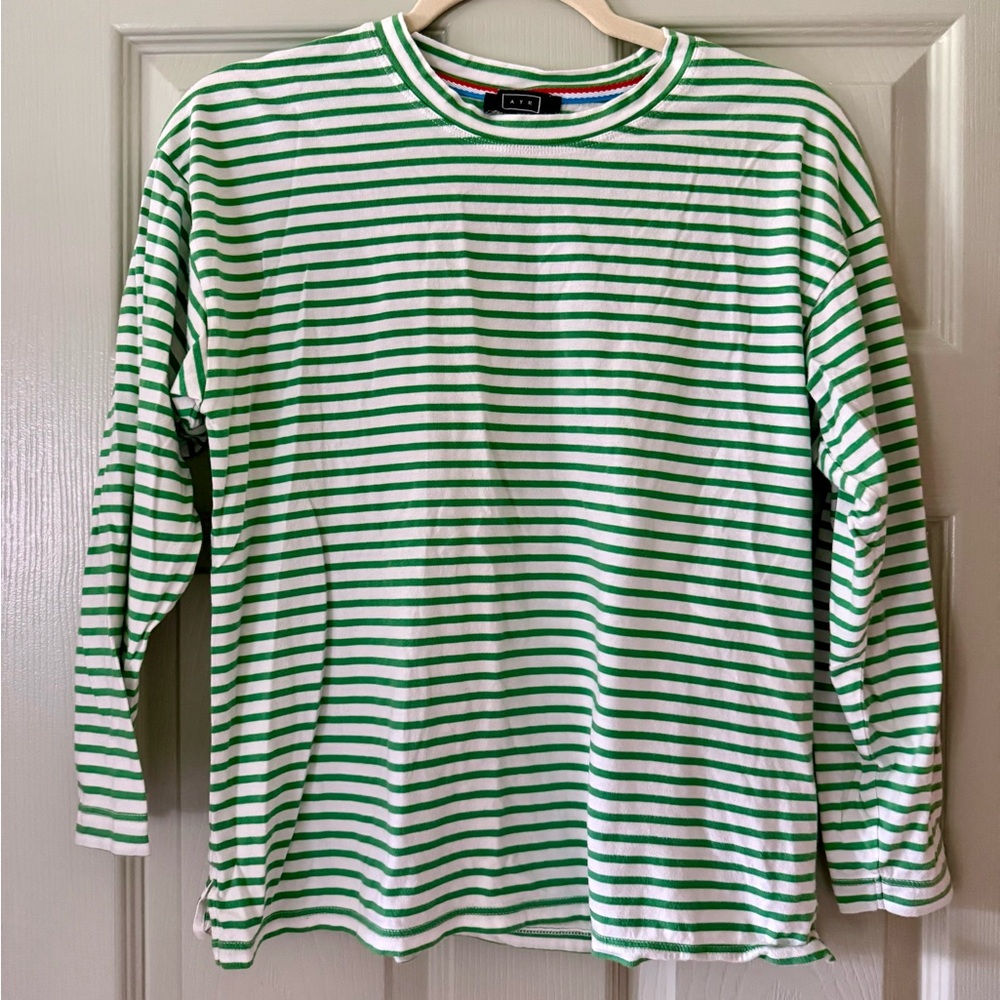 J. Crew Green and White Striped Shirt